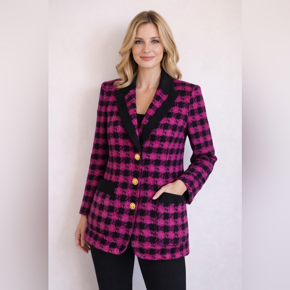 Simon Chang Jackets & Blazers - Simon Chang Vintage Fuchsia Black Wool Blazer Size 10